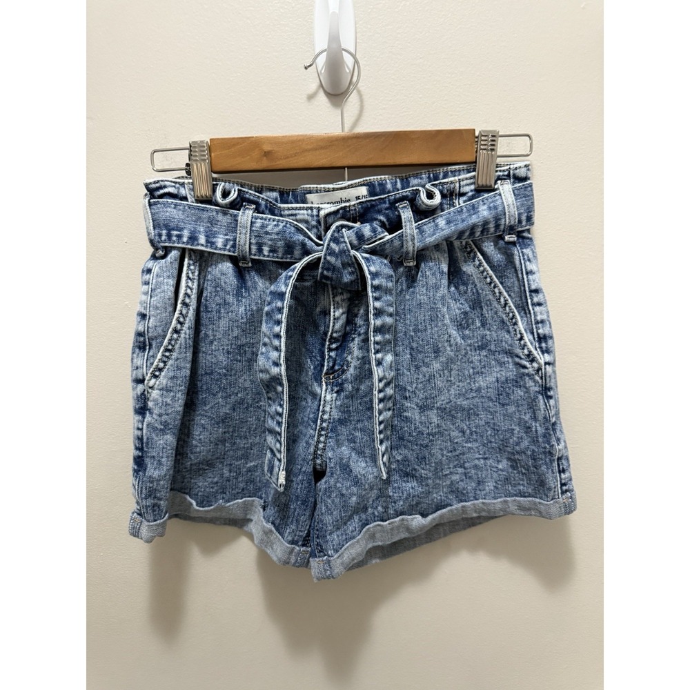 Abercrombie Kids Paperbag Waist Denim Shorts Size 15/16 High Rise Tie Belt